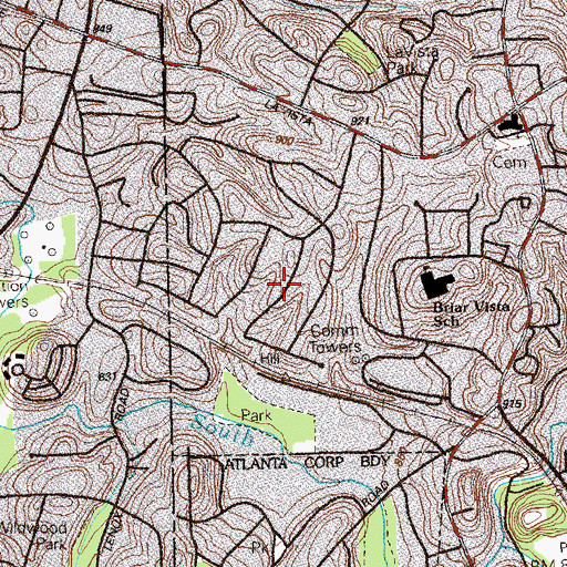 Topographic Map of Woodland Hills, GA