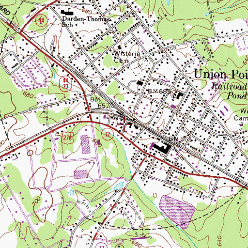 Topographic Map of Union Point Post Office, GA