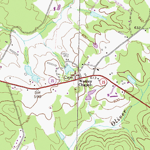 Topographic Map of Wesley Chapel Cemetery, GA