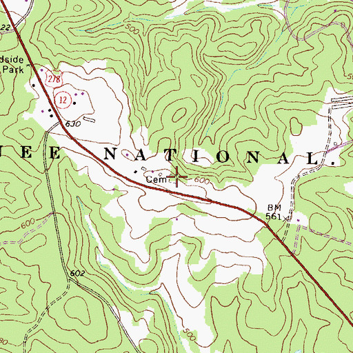 Topographic Map of Whitaker Cemetery, GA