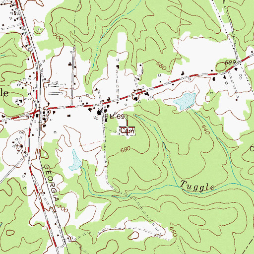 Topographic Map of Woodville Cemetery, GA