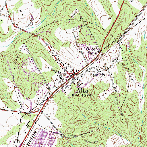 Topographic Map of Alto Post Office, GA