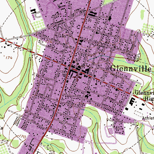Topographic Map of Glennville Methodist Church, GA