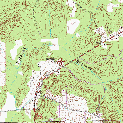 Topographic Map of Sardis Cemetery, GA