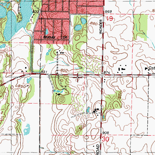 Topographic Map of Ostend School (historical), IL