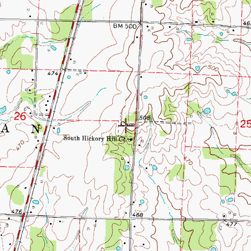 Topographic Map of South Hickory Hill Cemetery, IL