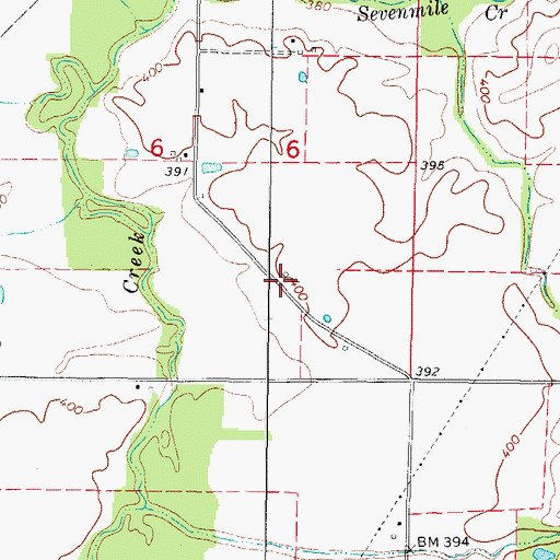 Topographic Map of Sevenmile Church (historical), IL