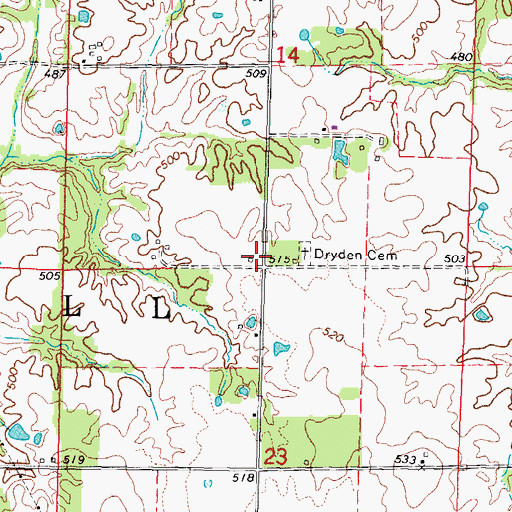 Topographic Map of Dryden School (historical), IL