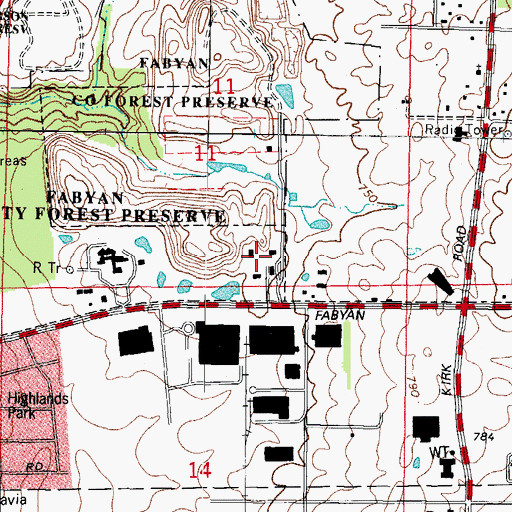 Topographic Map of Kane County Home, IL