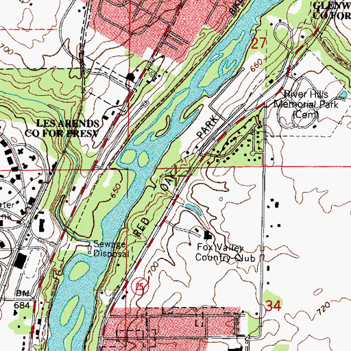 Topographic Map of Red Oak Park, IL