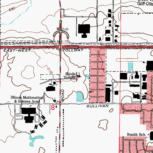 Topographic Map of Hindu Temple, IL