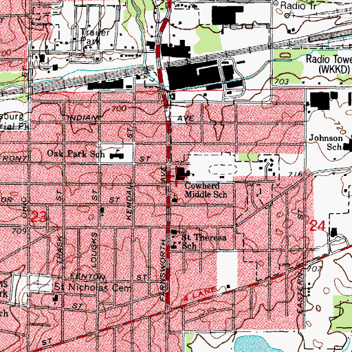 Topographic Map of Henry W Cowherd Middle School, IL