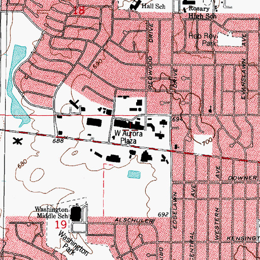 Topographic Map of West Aurora Plaza Shopping Center, IL