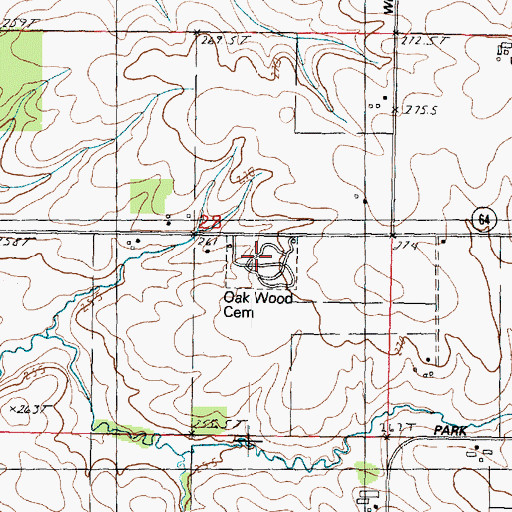 Topographic Map of Oakwood Cemetery, IL