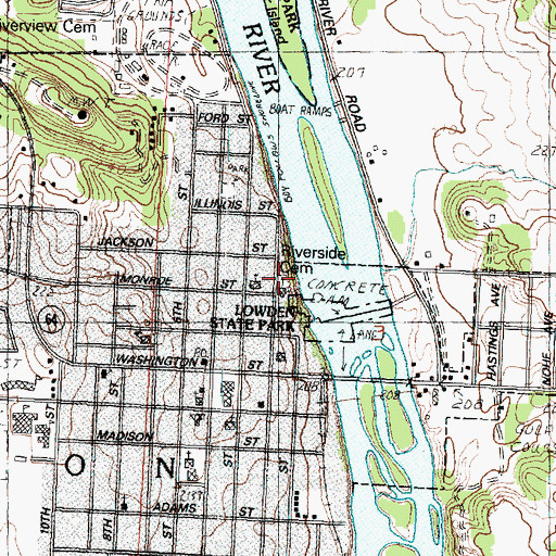 Topographic Map of Riverside Cemetery, IL