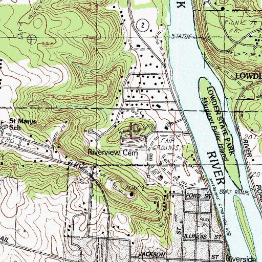 Topographic Map of Riverview Cemetery, IL