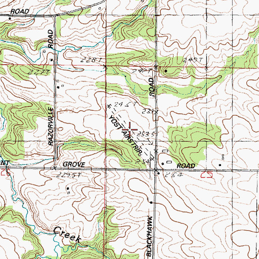 Topographic Map of Yost Airstrip (historical), IL