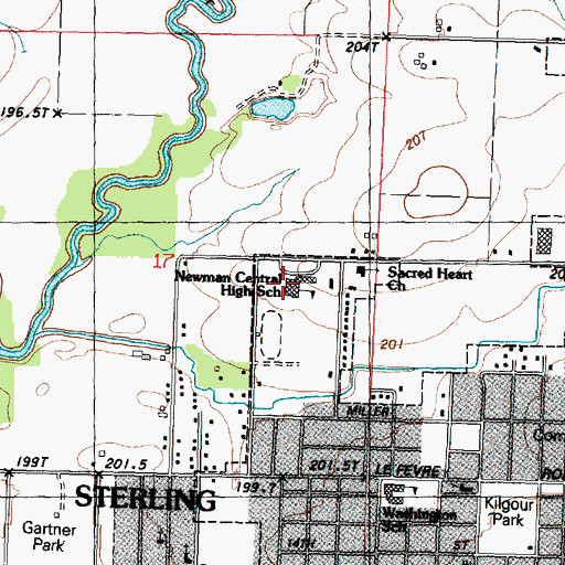 Topographic Map of Newman Central Catholic High School, IL