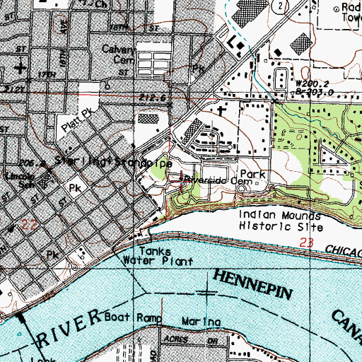 Topographic Map of Riverside Cemetery, IL