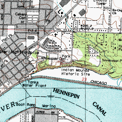 Topographic Map of Indian Mounds Historic Site, IL