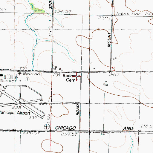 Topographic Map of Burket Cemetery, IL