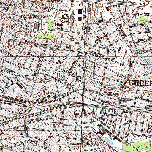 Topographic Map of Greer City Cemetery, SC