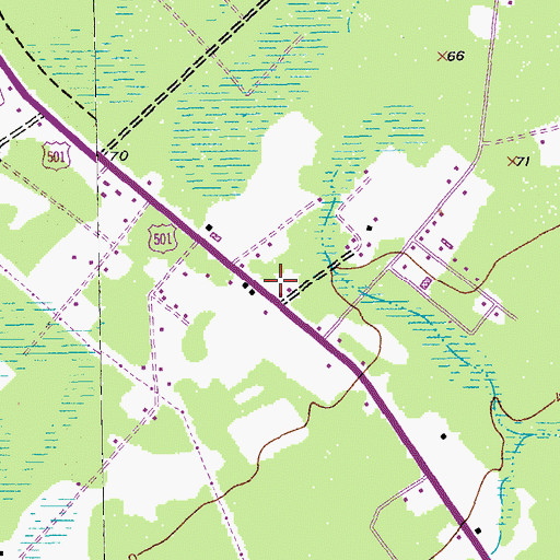 Topographic Map of Evergreen Freewill Church (historical), SC