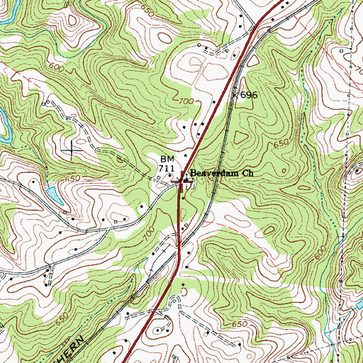Topographic Map of Beaverdam, SC