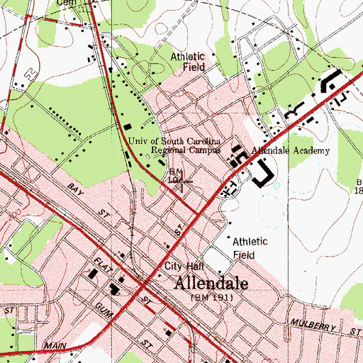 Topographic Map of Allendale County Courthouse, SC