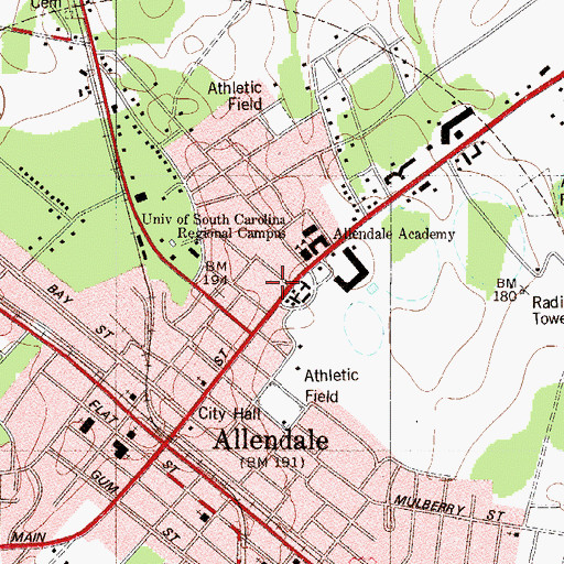 Topographic Map of Allendale County Museum, SC