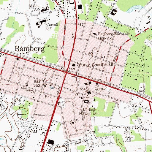 Topographic Map of Bamberg Post Office, SC