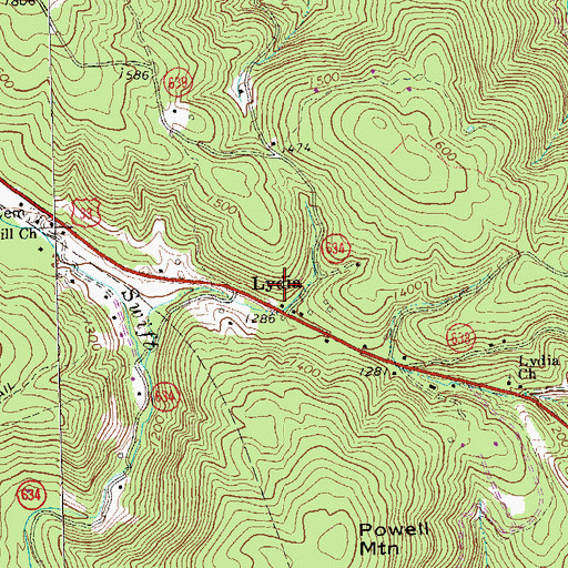 Topographic Map of Lydia Post Office (historical), VA
