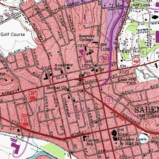 Topographic Map of Salem Public Library, VA