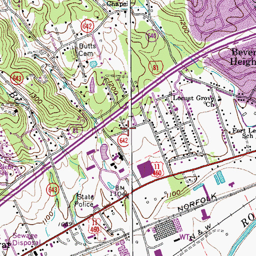 Topographic Map of Andrew Lewis, VA