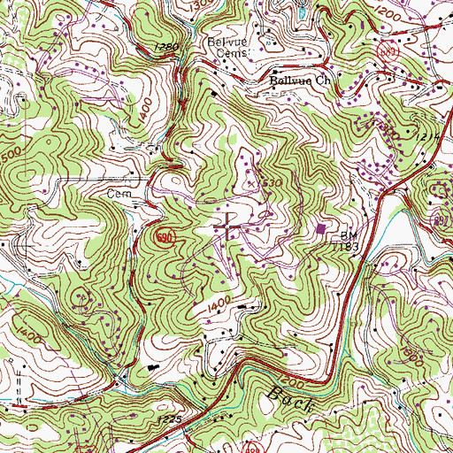 Topographic Map of Bridlewood, VA