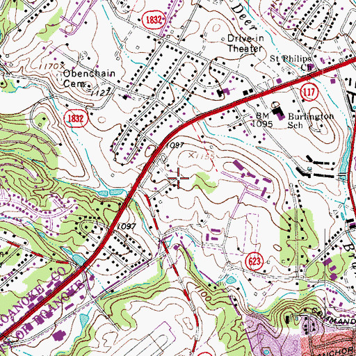 Topographic Map of Burlington Heights, VA