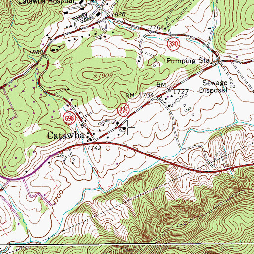 Topographic Map of Catawba Elementary School, VA