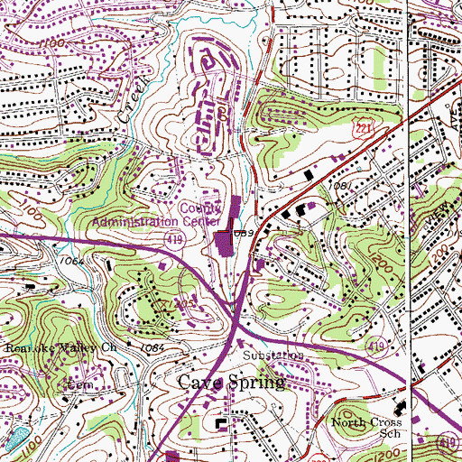 Topographic Map of Cave Spring Corner Shopping Center, VA