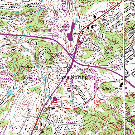 Topographic Map of Roanoke County Fire and Rescue Station 3 - Cave Spring Fire Department, VA