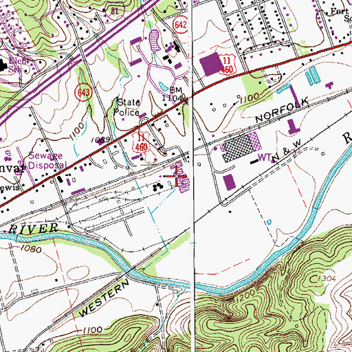 Topographic Map of Fort Lewis Industrial Park, VA