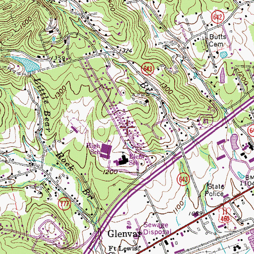 Topographic Map of Glenvar East, VA