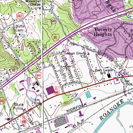 Topographic Map of Lewis Place, VA