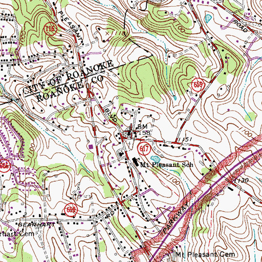 Topographic Map of Mount Pleasant Baptist Church, VA