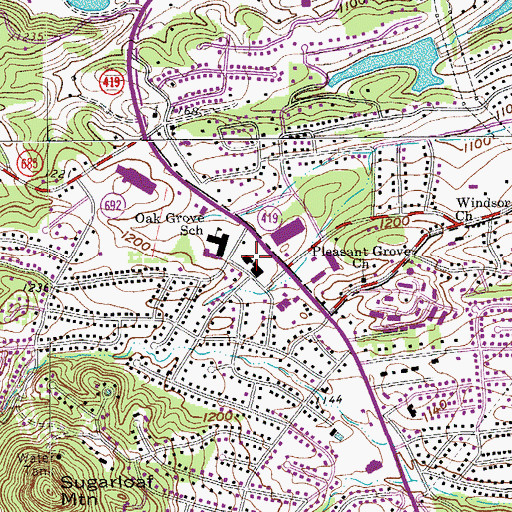 Topographic Map of Oak Grove Plaza Shopping Center, VA
