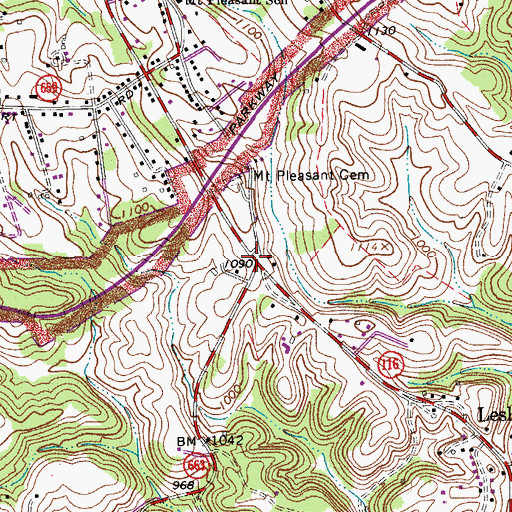 Topographic Map of Parkway Meadows, VA