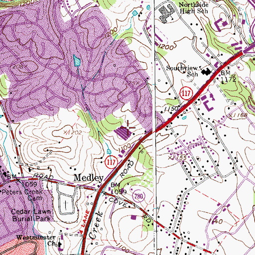 Topographic Map of Plaza 117 Shopping Center, VA