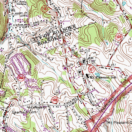 Topographic Map of Roanoke County Fire and Rescue Station 6 - Mount Pleasant Fire Department, VA