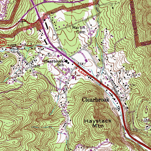 Topographic Map of Roanoke County Fire and Rescue Station 7 - Clearbrook Fire Department, VA