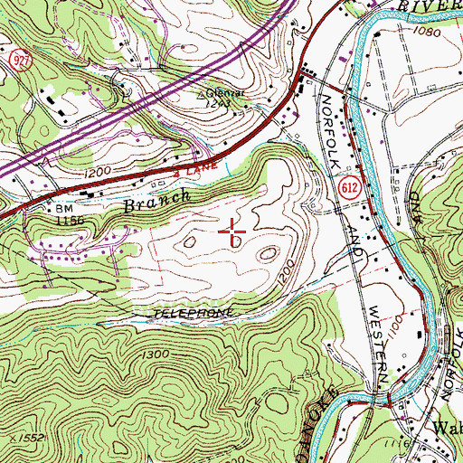 Topographic Map of Salem-West Industrial Park, VA