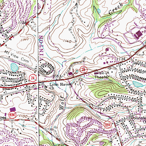Topographic Map of Vinton Family Medical Center, VA